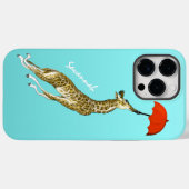 Niedliche Aqua Flying Giraffe Roter Regenschirm Case-Mate iPhone Hülle (Rückseite (Horizontal))