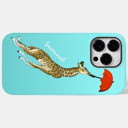 Niedliche Aqua Flying Giraffe Roter Regenschirm Case-Mate iPhone Hülle (Rückseite (Horizontal))