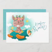 Niedliche Aquamarine Airplane Giraffe Babydusche Einladung (Vorne/Hinten)