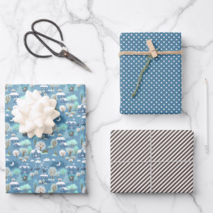 Niedliche Aquamarine blaugrüne Wintersaison Schnee Geschenkpapier Set