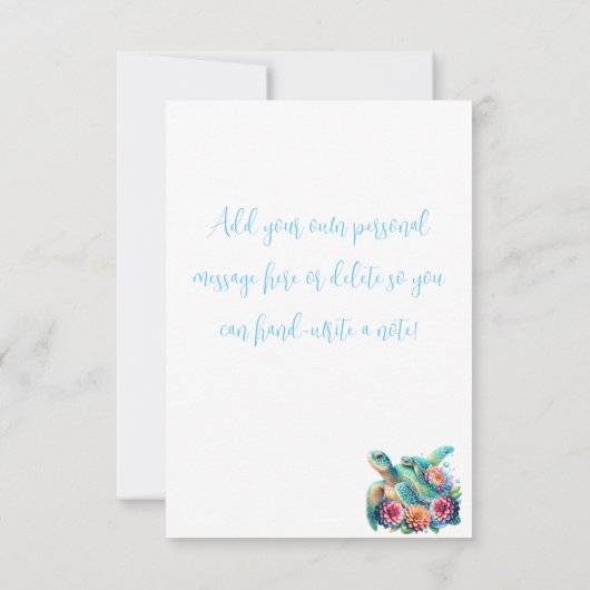 Niedliche Aquamarine Blumenschildkröte Danke Note  (Rückseite)