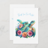 Niedliche Aquamarine Blumenschildkröte Danke Note  (Vorne/Hinten)