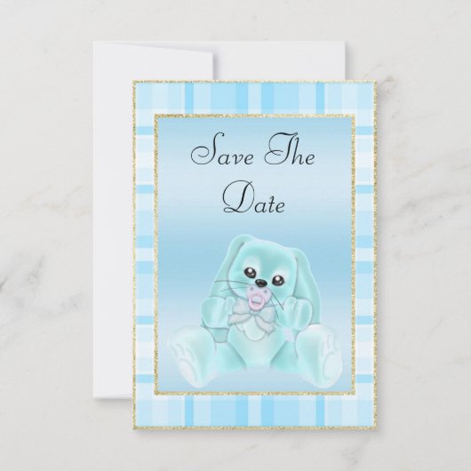 Niedliche Aquamarine Bunny Save the Date Babydusch (Vorderseite)
