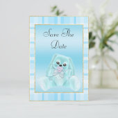 Niedliche Aquamarine Bunny Save the Date Babydusch (Stehend Vorderseite)