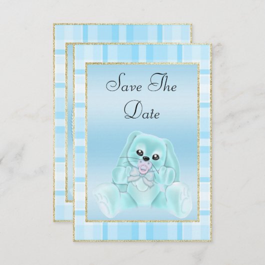 Niedliche Aquamarine Bunny Save the Date Babydusch (Vorne/Hinten)