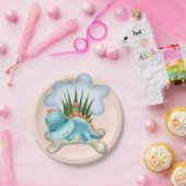 Niedliche Aquamarine Burnt Orange Dinosaur Babydus Pappteller (Party)