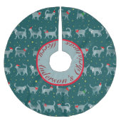 Niedliche Aquamarine Cat-Silhouetten zu Weihnachte Polyester Weihnachtsbaumdecke (Vorderseite)