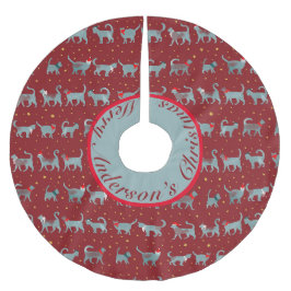 Niedliche Aquamarine Cat-Silhouetten zu Weihnachte Polyester Weihnachtsbaumdecke