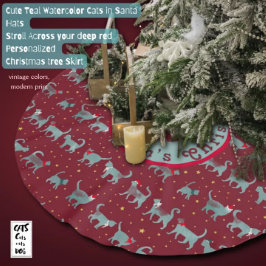 Niedliche Aquamarine Cat-Silhouetten zu Weihnachte Polyester Weihnachtsbaumdecke