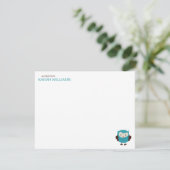 Niedliche aquamarine Eulen-Mitteilungskarten Einladung (Stehend Vorderseite)