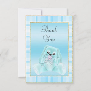 Niedliche aquamarine Häschen-Baby-Dusche danken Dankeskarte
