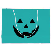 Niedliche aquamarine Kürbislaterne Kürbisgesicht H Große Geschenktüte (Rückseite)