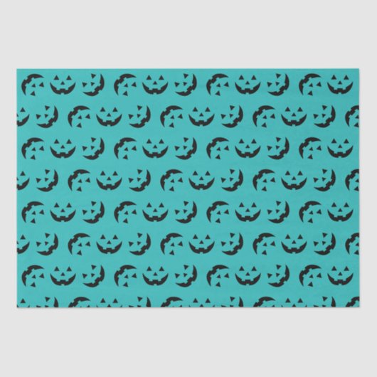 Niedliche aquamarine Kürbislaterne Kürbisgesicht H Seidenpapier (Vorderseite)