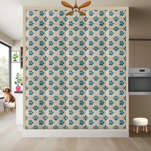 Niedliche Aquamarine Paw Print Pattern Tile Fliese
