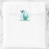 Niedliche Aquamarine Pink Dinosaur Butterfly Girl Quadratischer Aufkleber (Tasche)