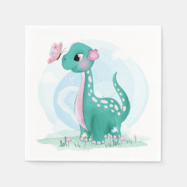 Niedliche Aquamarine Pink Dinosaur Butterfly Girl  Serviette