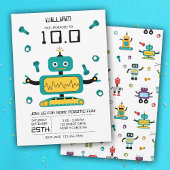 Niedliche Aquamarine Robot Theme Kids Roboter Gebu Einladung