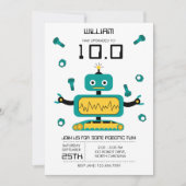 Niedliche Aquamarine Robot Theme Kids Roboter Gebu Einladung (Vorderseite)