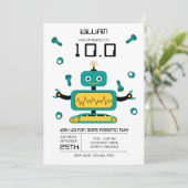 Niedliche Aquamarine Robot Theme Kids Roboter Gebu Einladung (Stehend Vorderseite)