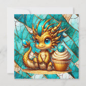 Niedliche Aquamarine und Gold Dragon Boy's Geburts Einladung (Vorderseite)