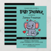 Niedliche Aquamarine Vector Boy Elephant Babydusch Einladung (Vorne/Hinten)