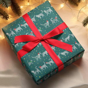 Niedliche Aquamarine Wasserfarbkatzen in Weihnacht Geschenkpapier