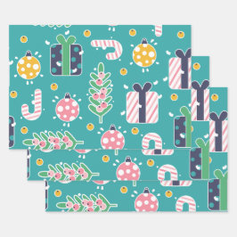 Niedliche Aquamarine Weihnachtsartikel Geschenkpapier Set