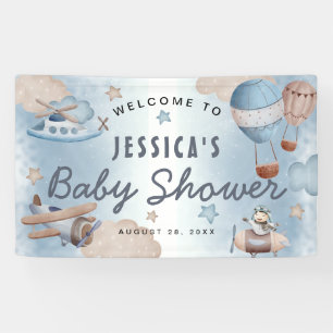 Niedliche Aquarell Aviation Blue Boy Babydusche Banner
