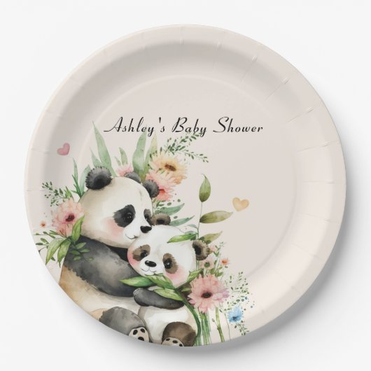 Niedliche Aquarell-Blume & Bears Kinderdusche Pappteller (Vorderseite)