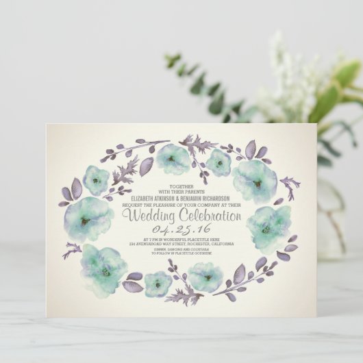 Niedliche Aquarell-Blume laden zur Hochzeit ein Einladung (Stehend Vorderseite)