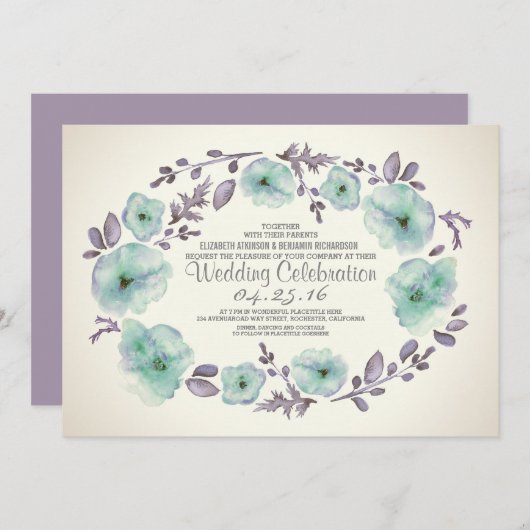 Niedliche Aquarell-Blume laden zur Hochzeit ein Einladung (Vorne/Hinten)