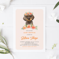 Niedliche Aquarell-Dackel Peach Floral Baby Dusche