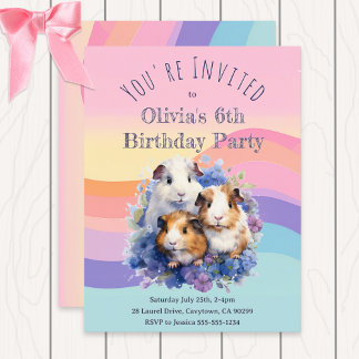 Niedliche Aquarell-Guinea Schweine Hübsche Geburts Einladungspostkarte