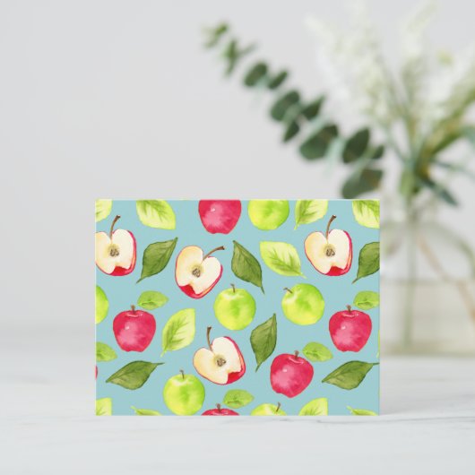 Niedliche Aquarelläpfel Fruchtmuster Postkarte (Stehend Vorderseite)
