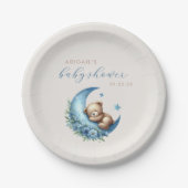 Niedliche Aquarellbär Blue Moon Boy Babydusche Pappteller (Vorderseite)