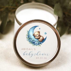 Niedliche Aquarellbär Blue Moon Boy Babydusche Runder Aufkleber
