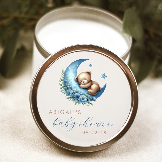 Niedliche Aquarellbär Blue Moon Boy Babydusche Runder Aufkleber