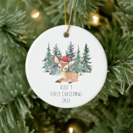 Niedliche Aquarellbaum & Hirschbaby's First Christ Keramik Ornament