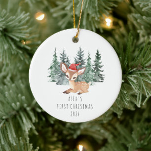 Niedliche Aquarellbaum & Hirschbaby's First Christ Keramik Ornament