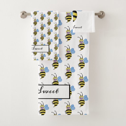 Niedliche Aquarellbiene mit fröhlichem Lächeln Badhandtuch Set (Insitu)