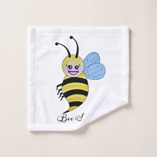 Niedliche Aquarellbiene mit fröhlichem Lächeln Badhandtuch Set (Waschlappen)