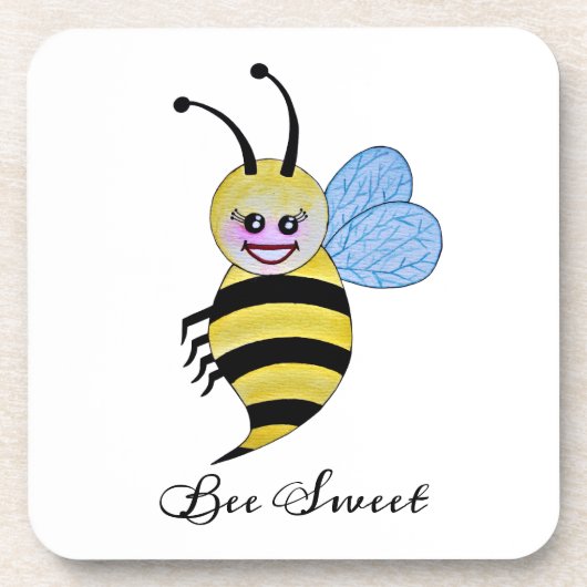 Niedliche Aquarellbiene mit fröhlichem Lächeln Getränkeuntersetzer (Vorderseite)