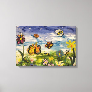 Niedliche Aquarellbilder Blues und Grüntöne Kinder Leinwanddruck