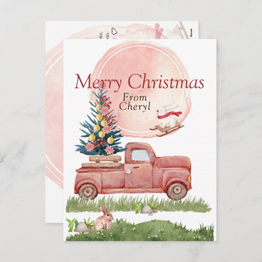 Niedliche Aquarellbilder Feiertagspostkarte (Vorne/Hinten)