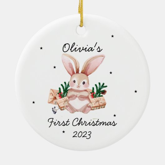 Niedliche Aquarellblase - Das erste Weihnachtsfest Keramik Ornament (Hinten)