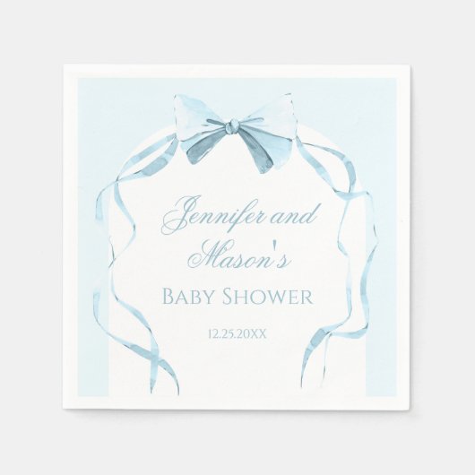 Niedliche Aquarellblau Bugband Babydusche Serviette (Vorderseite)