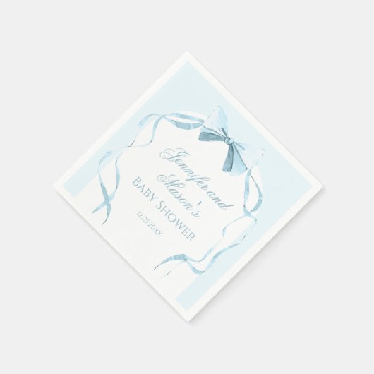 Niedliche Aquarellblau Bugband Babydusche Serviette (Ecke)