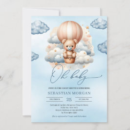 Niedliche Aquarellblau und braun Teddybär oh Baby Einladung