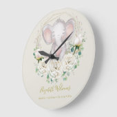 Niedliche Aquarellblume Elefant Birth Stats Lar Große Wanduhr (Winkel)