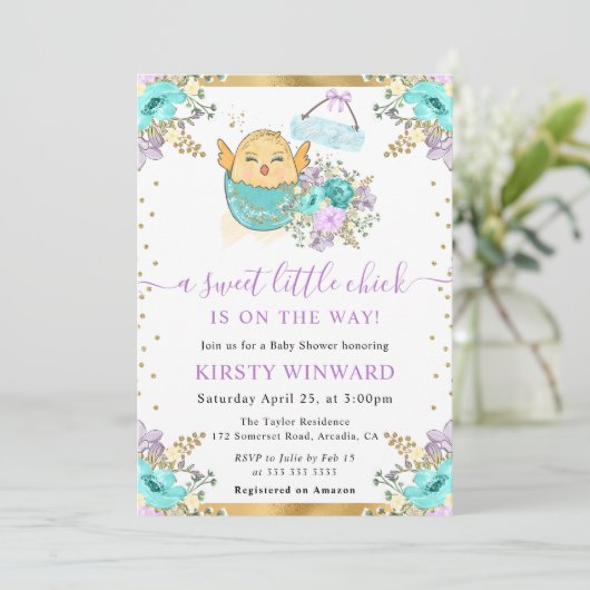 Niedliche Aquarellblume Osterzecke Kinderdusche Einladung (Stehend Vorderseite)